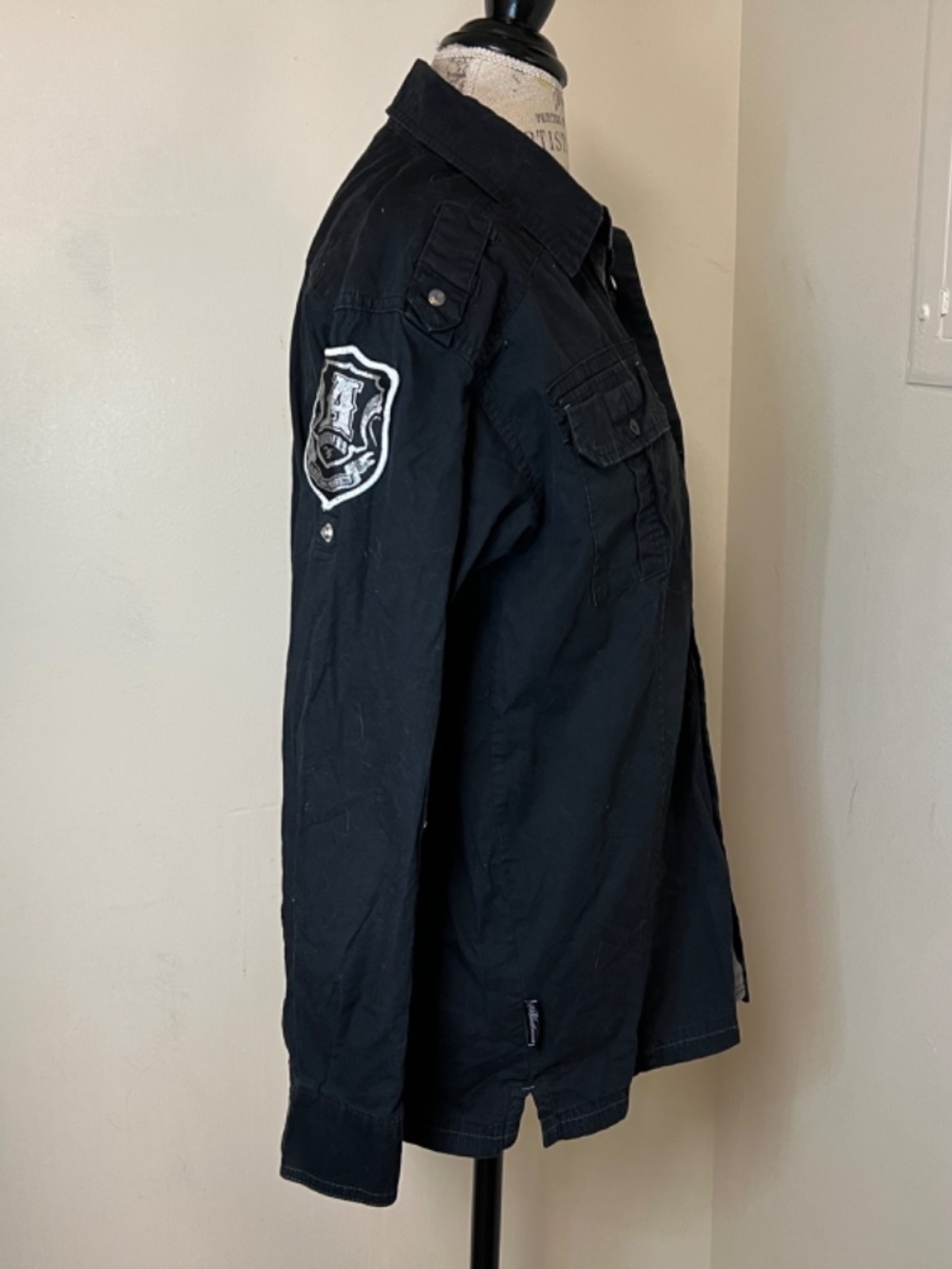 AKADEMIKS BOYS SIZE Large Black LS BUTTON FRONT SHIRT 100% Cotton Size XL - Picture 2 of 14